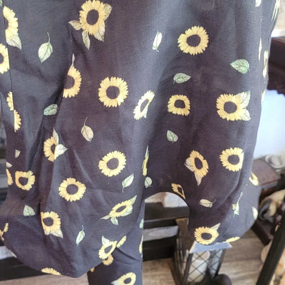Sleeper Baccara Linen Sunflower Flare Leg Jumpsuit - Picture 6 of 12